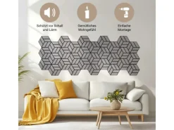 Homestyle4u Akustikpaneele 30 x 26 cm 10 Stück Hexagon Wandpaneele Holz