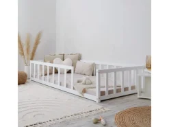 Homestyle4u Bodenbett 90x200 in Weiß mit Lattenrost 2523