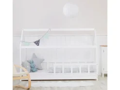 Homestyle4u Bodenbett 90x200 mit Lattenrost in Weiß 2385