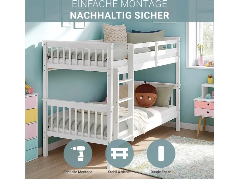 Homestyle4u Etagenbett für Kinder Hochbett Weiß 90x200 cm 2882