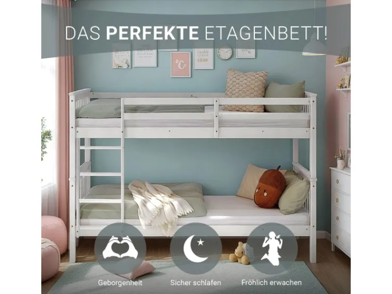 Homestyle4u Etagenbett für Kinder Hochbett Weiß 90x200 cm 2882