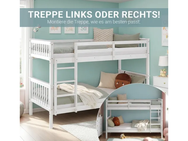 Homestyle4u Etagenbett für Kinder Hochbett Weiß 90x200 cm 2882