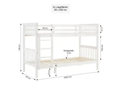 Homestyle4u Etagenbett für Kinder mit Matratzen Hochbett Weiß 90x200 cm 3052