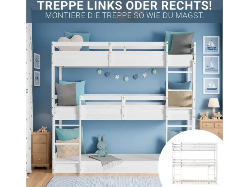 Homestyle4u Leitern|Betten^Etagenbett 90x200 cm in Weiß 1978