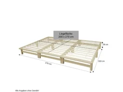 Homestyle4u Familienbett XXL 270x200 cm in Braun mit Lattenrost 2049