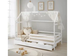 Homestyle4u Hausbett 90x200 mit Bettkasten in Weiß 2522