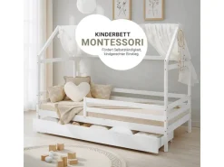 Homestyle4u Hausbett 90x200 mit Bettkasten in Weiß 2522