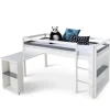 Homestyle4u Betten|Leitern^Hochbett 90x200 in Weiß mit Schreibtisch 1880