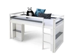 Homestyle4u Betten|Leitern^Hochbett 90x200 in Weiß mit Schreibtisch 1880