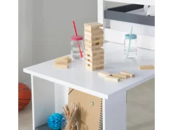 Homestyle4u Betten|Leitern^Hochbett 90x200 in Weiß mit Schreibtisch 1880