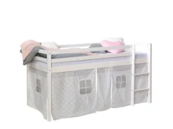 Homestyle4u Leitern|Betten^Hochbett 90x200 mit Vorhang in Sterne 1888