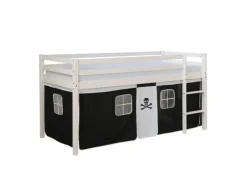 Homestyle4u Leitern|Betten^Hochbett 90x200 Weiß Vorhang Pirat 1534