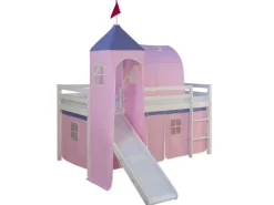 Homestyle4u Vorhänge^Hochbett 90x200 Weiß mit Rutsche Vorhang 1575