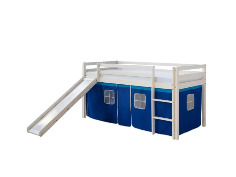 Homestyle4u Betten^Hochbett 90x200 Weiß Vorhang 1544