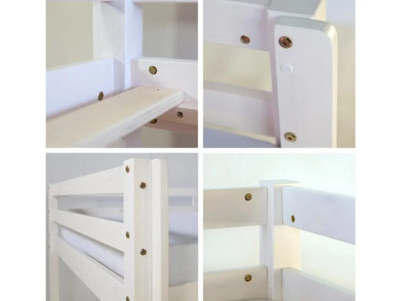 Homestyle4u Betten^Hochbett 90x200 Weiß Vorhang 1544