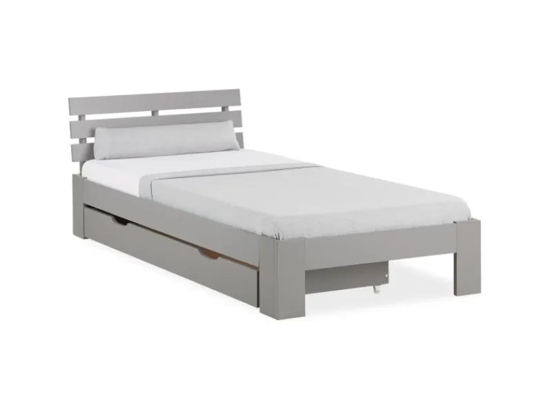 Homestyle4u Holzbett 90 x 200 cm mit Lattenrost und Bettkasten in Grau 2293