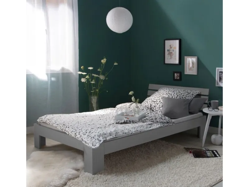 Homestyle4u Holzbett 90 x 200 cm mit Lattenrost und Bettkasten in Grau 2293