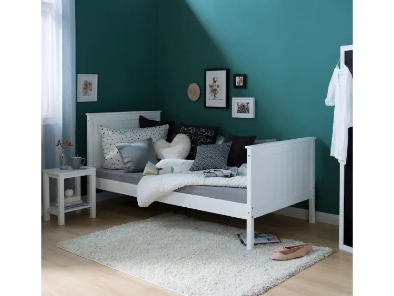 Homestyle4u Jugendbett Holzbett 90 x 200 cm Einzelbett Bettgestell Weiß 1419