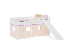 Homestyle4u Betten^Kinder Hochbett 90x200 Rutsche Lila Peach Kinderbett Weiß 2950