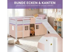 Homestyle4u Betten^Kinder Hochbett 90x200 Rutsche Lila Peach Kinderbett Weiß 2950