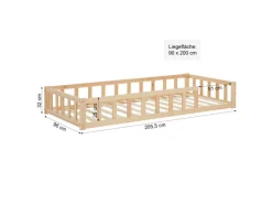 Homestyle4u Bettwäsche^Kinderbett Natur mit Rausfallschutz 90x200 cm Bodenbett Lattenrost Matratze 3025