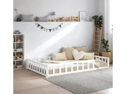 Homestyle4u Betten|Bettwäsche^Kinderbett mit Rausfallschutz 120x200 cm Bodenbett Lattenrost 2838