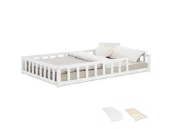 Homestyle4u Kinderbett mit Rausfallschutz 120x200 cm Bodenbett Lattenrost Matratze 3026