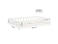 Homestyle4u Kinderbett mit Rausfallschutz 120x200 cm Bodenbett Lattenrost Matratze 3026