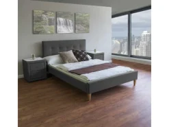 Homestyle4u Polsterbett 160x200 cm Bett Doppelbett mit Lattenrost Grau 1733