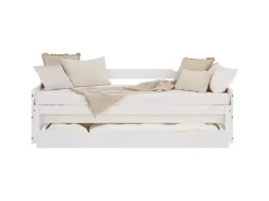 Homestyle4u Tagesbett Ausziehbett 90x200 cm mit Bettkasten Weiß mit Lattenrost 2799