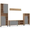 Homestyle4u Wohnwände^Wohnwand TV Board Holz TV-Schrank Sideboard Grau Natur