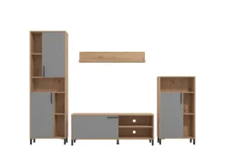 Homestyle4u Wohnwände^Wohnwand TV Board Holz TV-Schrank Sideboard Grau Natur
