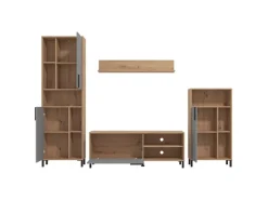 Homestyle4u Wohnwände^Wohnwand TV Board Holz TV-Schrank Sideboard Grau Natur