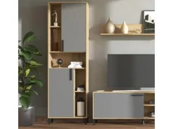Homestyle4u Wohnwände^Wohnwand TV Board Holz TV-Schrank Sideboard Grau Natur