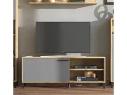 Homestyle4u Wohnwände^Wohnwand TV Board Holz TV-Schrank Sideboard Grau Natur