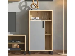 Homestyle4u Wohnwände^Wohnwand TV Board Holz TV-Schrank Sideboard Grau Natur