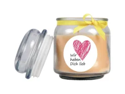 HS Candle Kerzen^Duftkerze & Bonbon Glas Herzen Gelb Vanille