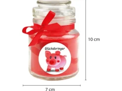 HS Candle Windlichter^Duftkerze & Bonbon Glas Viel Glück Rose Rot