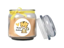 HS Candle Windlichter^Duftkerze & Bonbon Glas Geburtstag Vanille Gelb