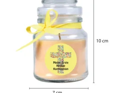 HS Candle Windlichter^Duftkerze & Bonbon Glas Kommunion Gelb Vanille