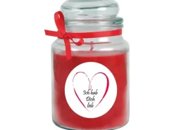 HS Candle Duftkerze & Bonbon Glas Herzen Rose Rot