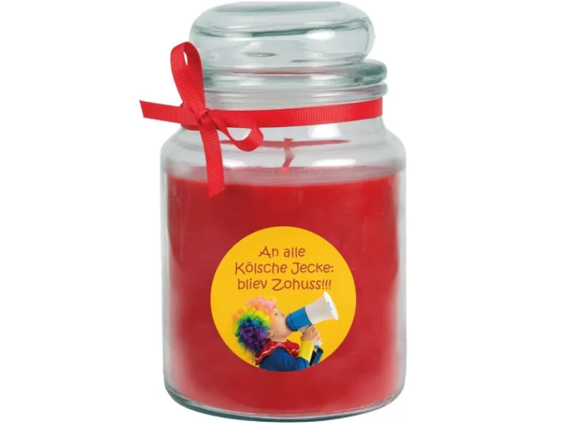 HS Candle Duftkerze & Glas Karneval Rot Bonbon 110h