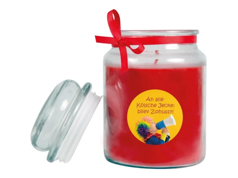 HS Candle Duftkerze & Glas Karneval Rot Bonbon 110h
