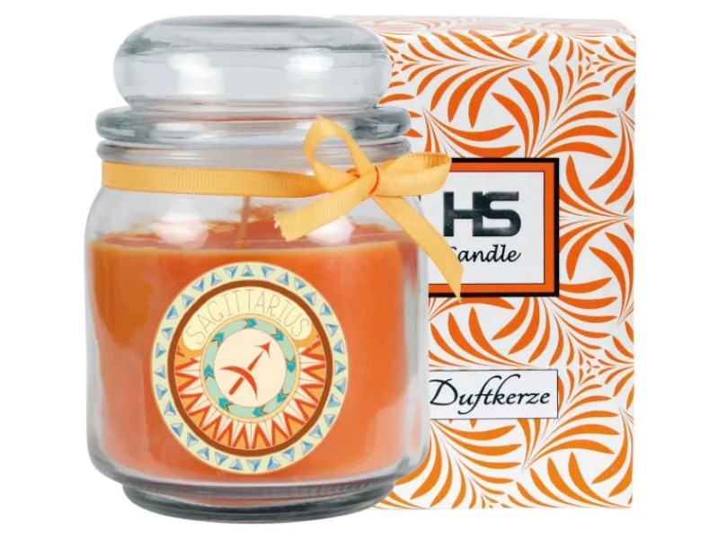HS Candle Windlichter^Duftkerze & Glas Sternzeichen Honigmelone 70 Stunden Schütze