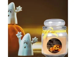 HS Candle Windlichter^Duftkerze & Glas Halloween Creme Bonbon 70h