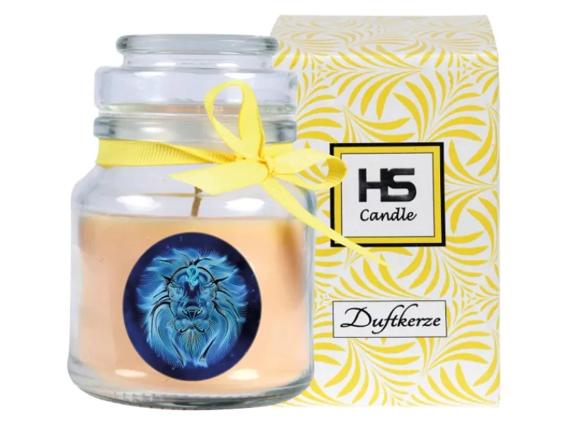 HS Candle Windlichter^Duftkerze & Glas Sternzeichen Vanille 30 Stunden Löwe
