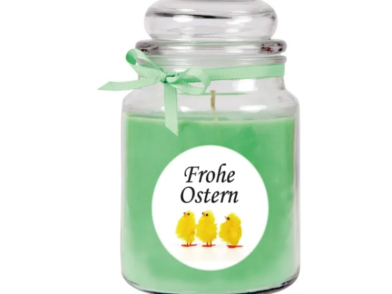 HS Candle Ostern^Duftkerze & Glas Frohe Ostern Bonbon Ø10 cm Coconut Limes Küken