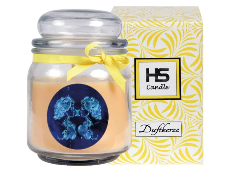 HS Candle Windlichter^Duftkerze & Glas Sternzeichen Vanille 70 Stunden Zwillinge