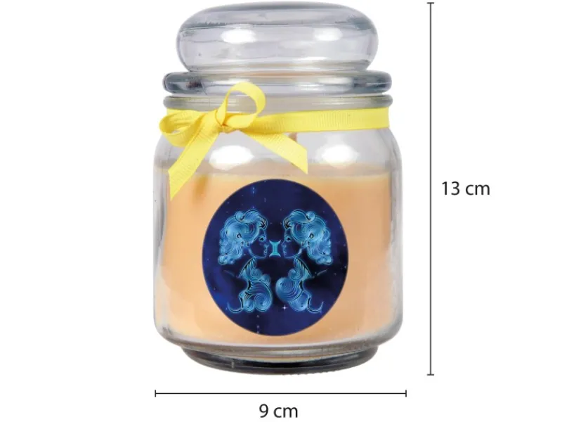 HS Candle Windlichter^Duftkerze & Glas Sternzeichen Vanille 70 Stunden Zwillinge