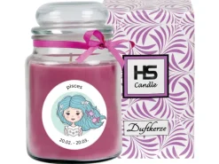 HS Candle Windlichter^Duftkerze & Glas Sternzeichen Lavendel 110 Stunden Fische